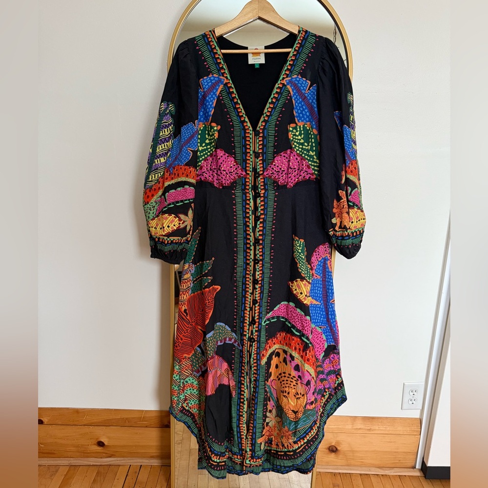 Farm Rio Large Maxi Dress black cool leopards NWOT